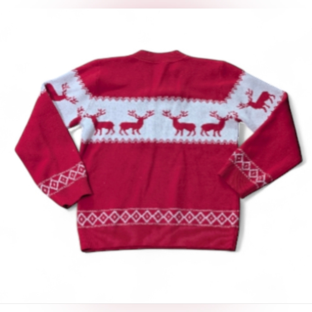 Red and White Reindeer Kid's Sweater Size 12 - Picture 2 of 4